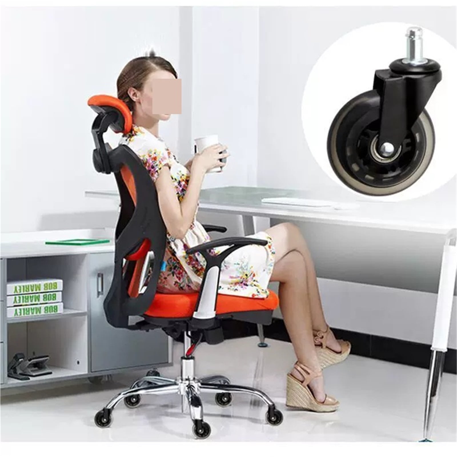 5pcs Office Chair Wheels Replacement Desk 2.5/3inch Mute Swivel Caster For Heavy Furniture Universal Polyurethane Rubber Caster ,Reliable