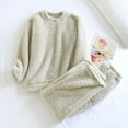 thumbnail image 2 of Women's Winter Fleece Pajama Set - 2 Piece Crew Neck Pullover & Furry Jogger Pants Lounge Wear, Thick Soft Flannel Sherpa Cozy Pjs, 2 of 5
