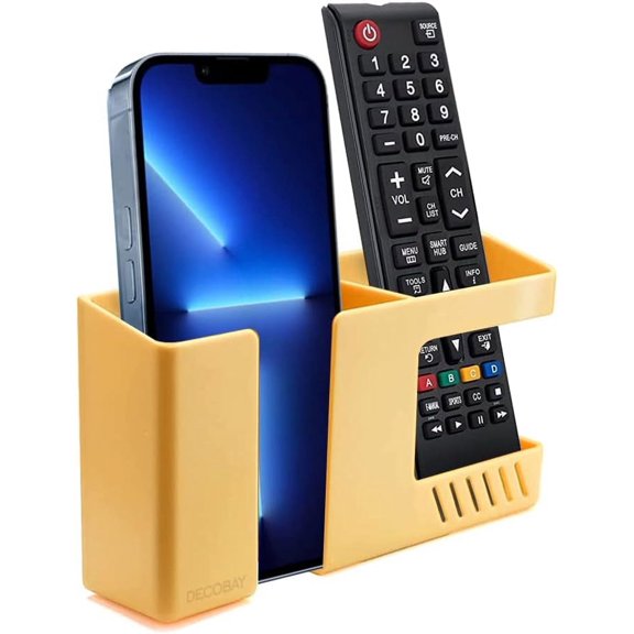 DECOBAY D3 Wall Mount Phone Holder with Adhesive, Punch-Free Phone Charging Stand and Remote Control Storage Box, Bedside Wall Organizer for Bathroom, Kitchen, Bedroom, Office, Yellow