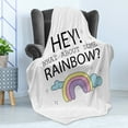 thumbnail image 4 of Girl Slogan Soft Flannel Fleece Throw Blanket, Hey What About Some Rainbow Doodle of Fluffy Clouds and Princess Like, Cozy Plush for Indoor and Outdoor Use, 50" x 60", Multicolor, by Ambesonne, 4 of 5