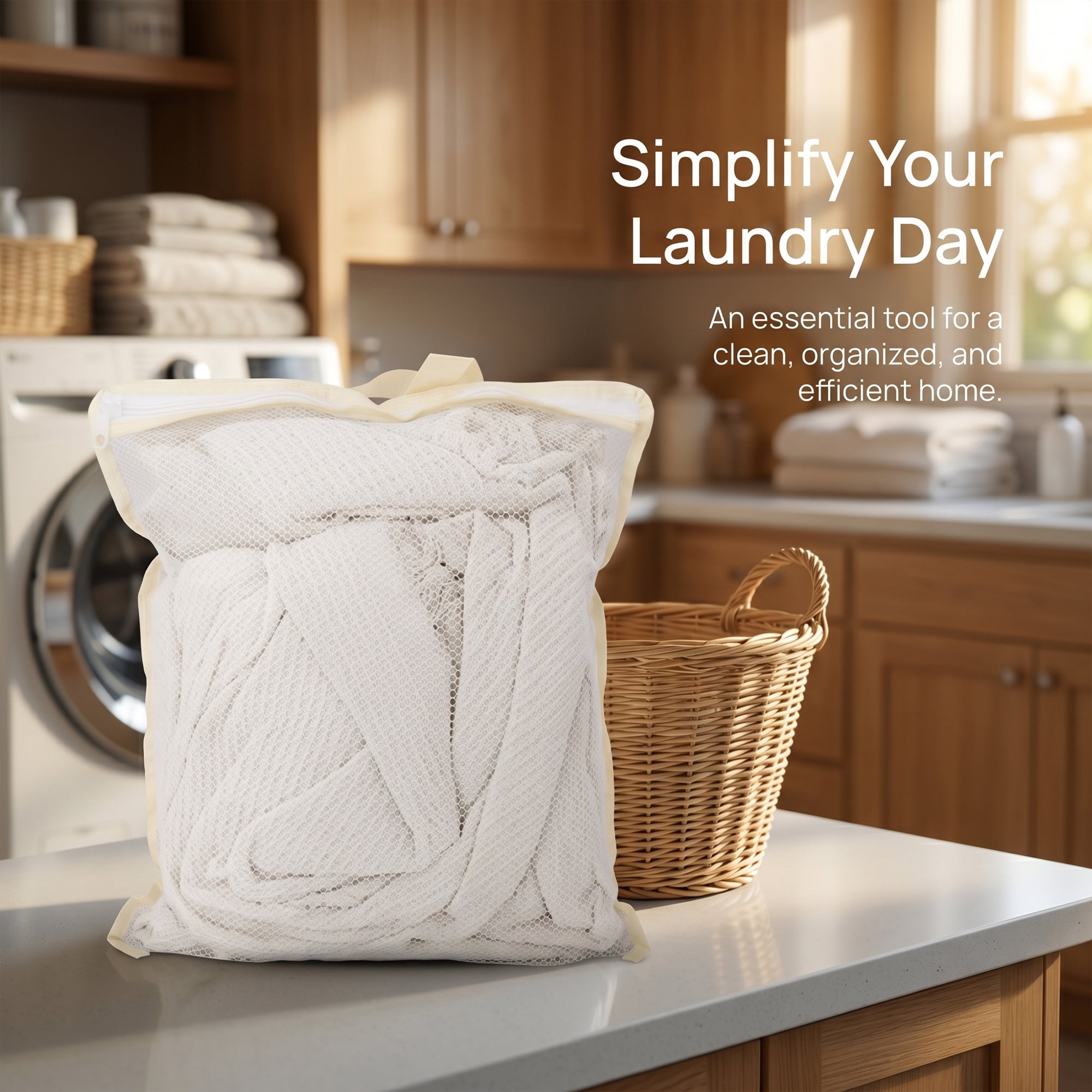 Unique Bargains 3Pcs Polyester Mesh Laundry Bags with Zipper Closure White B