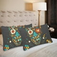 thumbnail image 2 of MKHERT Skull With Floral Pillowcase Pillow Protector Cushion Cover 20x30 inch,Set of 2, 2 of 3