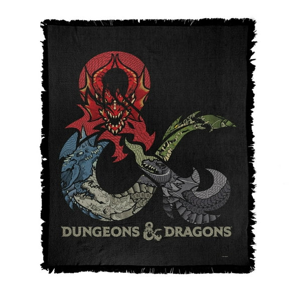Dungeons & Dragons Blanket, 50'x60' Dragons in Dragons Woven Tapestry Cotton Blend Fringed Throw