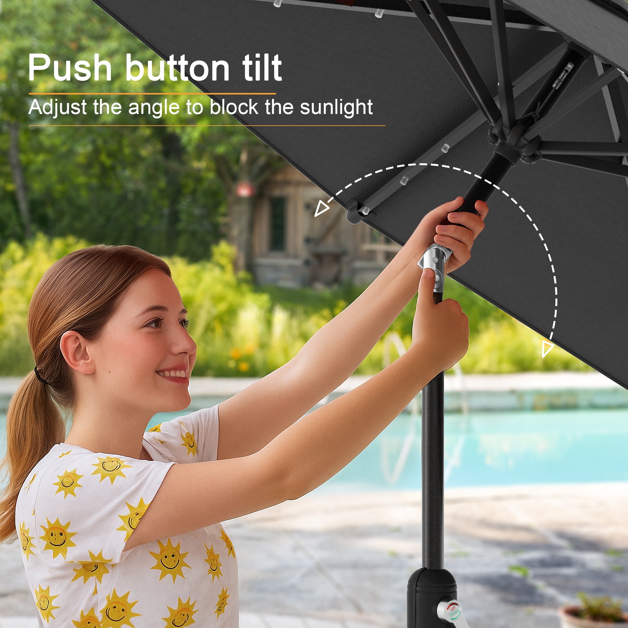 ACEGOSES 9ft LED Outdoor Patio Deck Solar Light Umbrellas w/ Tilt,Crank and 8 Ribs,Black