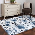 thumbnail image 4 of Blue Flowers Washable Area Rugs 4'x6', Retro Spring Watercolor Floral Leaves Low Pile Throw Living Room Rug Non-Slip Sturdy Edge Binding Carpet for Indoor Entryway Bedside Kitchen, 4 of 9