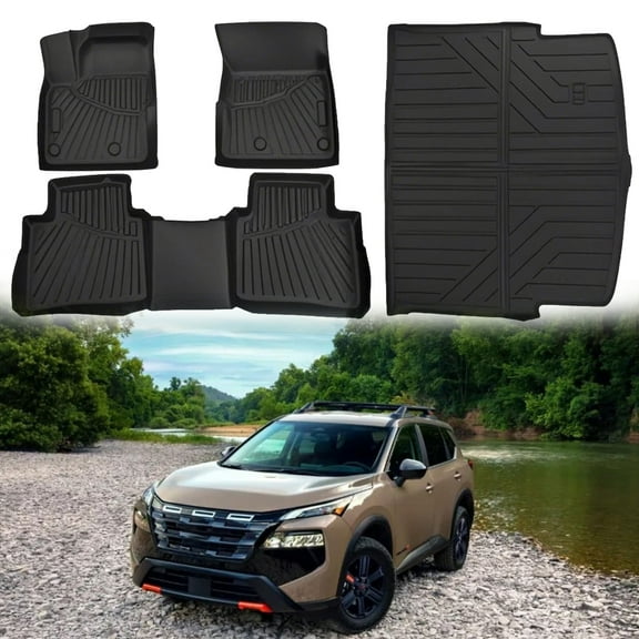 WRWolf Floor Mats for 2021-2024 2025 Nissan Rogue (Not for Sport), TPE Rubber All Weather Protection Heavy Duty Floor Liners Cargo Mats Full Set Nissan Rogue Accessories Car Mats