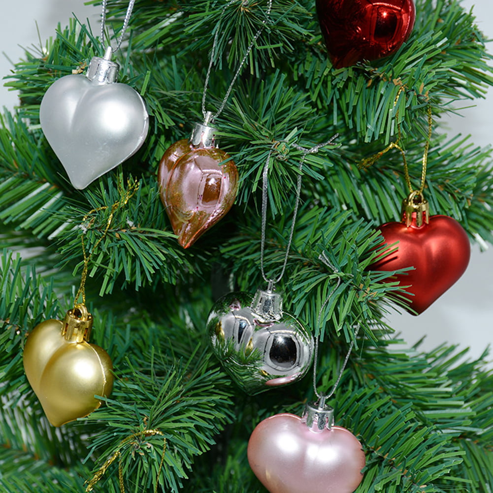 12x Heart Christmas Pendant Balls Xmas Tree Decor Party Wedding Home Ornament 