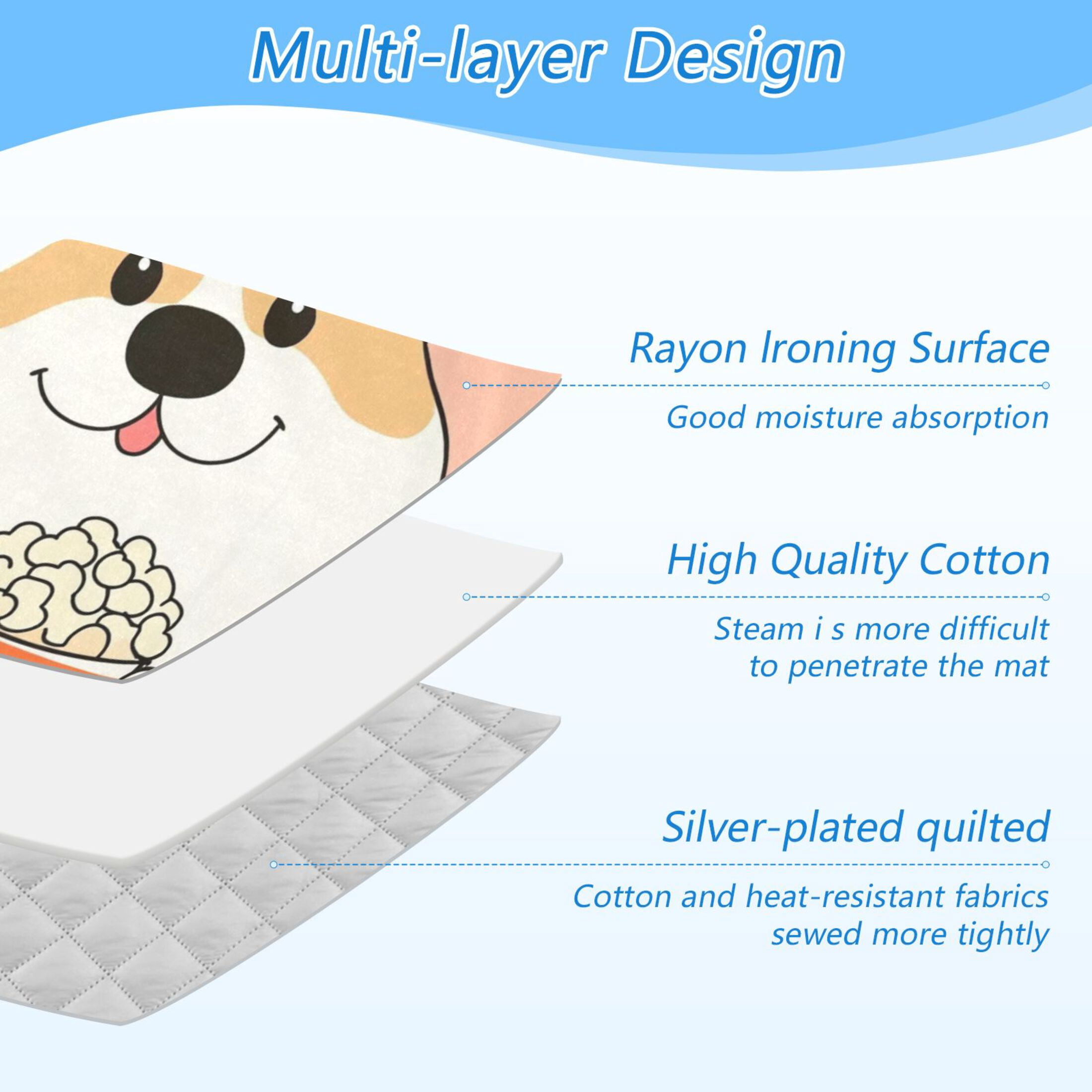 Cute Dog with Popcorn Ironing Mat Blanket for Table Top Travel Portable Ironing Board Pad 47.2x27.6 Inch