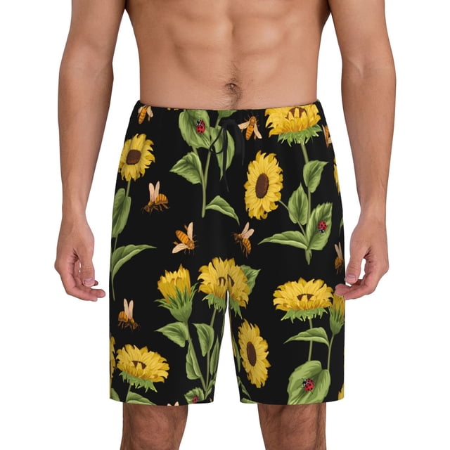 Fotbe Bees and Sunflowers Pantalones Cortos de Pijama para Hombre, Ropa de Dormir, Pantalones de Pijama Cortos para Hombre-X-Large