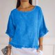 thumbnail image 2 of Blusa de manga corta con cuello redondo y volantes en el bajo, mezcla de lino, para mujer - S-XXXL, 2 of 5