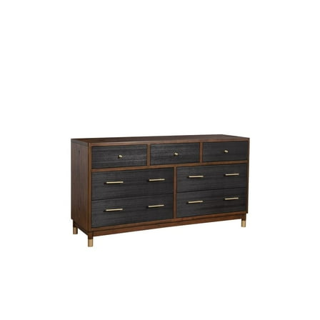 HomeRoots 35" Brown and Black Solid Wood Seven Drawer Double Dresser