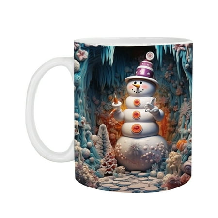 

Christmas Mug Winter Season Snowman Xmas Tree Santa Sleigh Moon Present Boxes Snow and Stars Ceramic Coffee Mug Cup for Water Tea Drinks