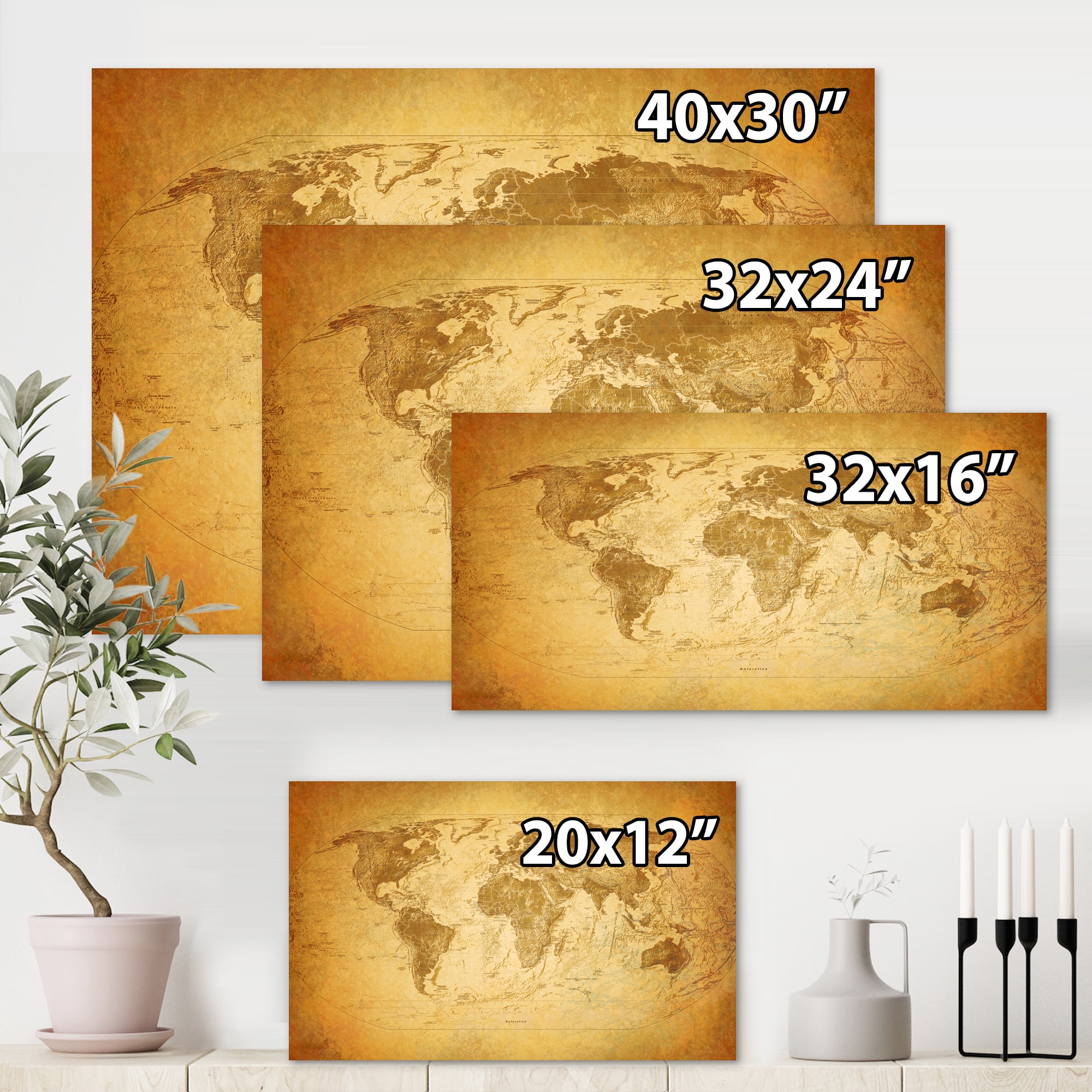 Designart ' Ancient World Map X ' Vintage Canvas Wall Art Print