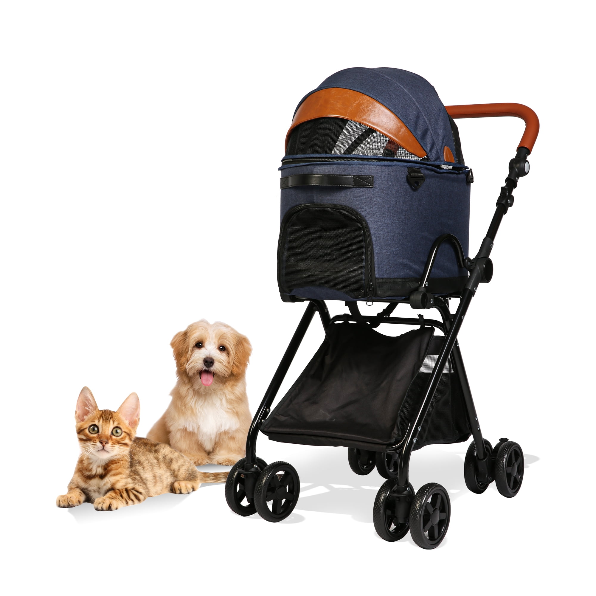 Karmas Product Luxury Folding Pet Stroller for Medium Dogs and Cats with Adjustable Handlebar, Detachable Outdoor - Walmart.com