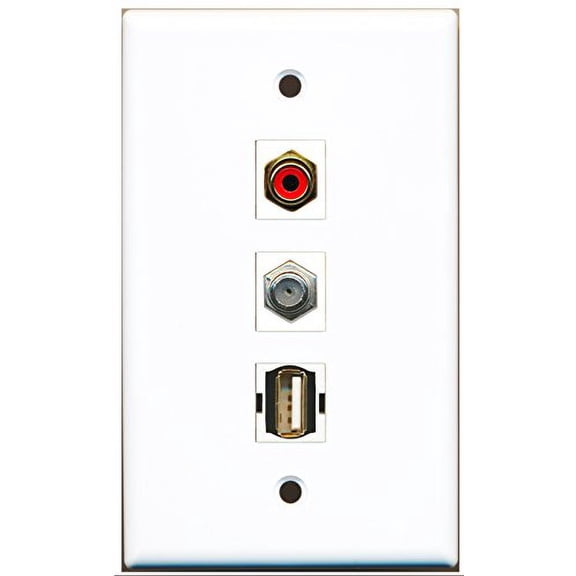 RiteAV - 1 Port RCA Red and 1 Port Coax Cable TV- F-Type and 1 Port USB A-A Wall Plate