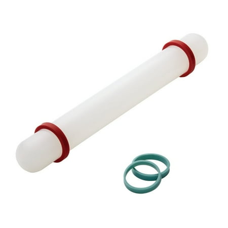 Cake Boss Decorating Tools 9-Inch Plastic Fondant Rolling Pin with Silicone Guides, Assorted
