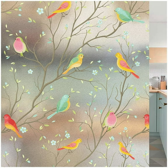 Frosted Bird Window Film No Glue Glass PVC Privacy Film Cling Sticker 90*200cm
