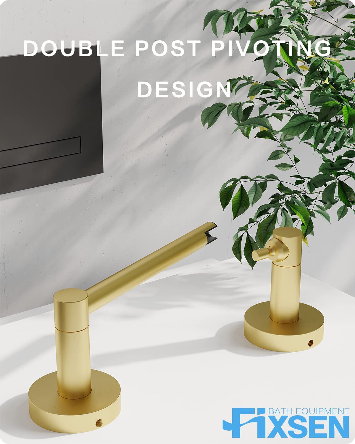 Ruacq Self Adhesive Toilet Paper Holder Brushed Gold Double Post Pivoting Tissue Holders Roll Holder Hangers Bathroom Tissue
