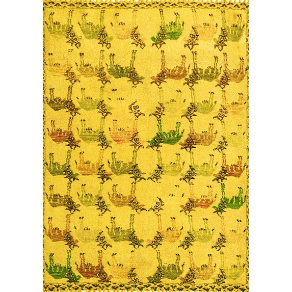 Ahgly Company Machine Washable Indoor Rectangle Abstract Yellow Modern Area Rugs, 2' x 4'
