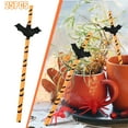 thumbnail image 2 of Hvmvliv Halloween Straw 25Pcs Halloween Paper Straws 2 Styles Orange Party Drinking Straws with Stripe Wave, Bats, Spider Design (B), 2 of 5