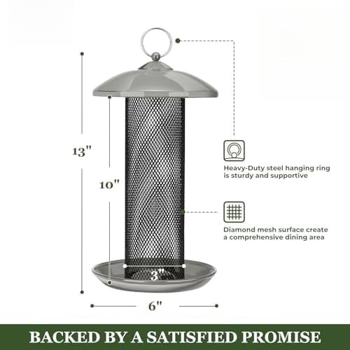 Finch Feeders for Outdoors Hanging, Metal Mesh Tube Bird Feeder for Nyjer/Thistle Seed, 2.5 lbs Large Capacity (Grey)
