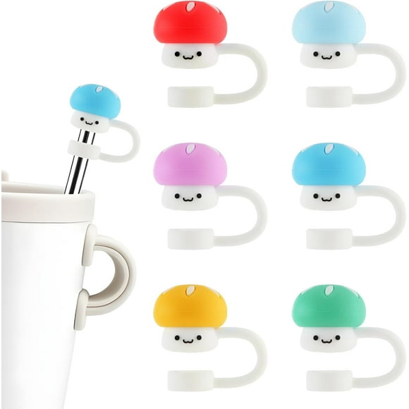 6pcs Silicone Mushroom Straw Topper Compatible with Stanley 20 30&40 Oz Cup, 10mm Cute Straw Toppers, Reusable Water Bottle Straw Cover for Stanley Cup Accessories