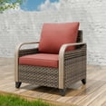 thumbnail image 6 of EAGLE PEAK Wicker Outdoor Chair with Cushions, Patio Chair, Deep Seating 4 inch Cushion, PE Rattan Curved Armrest Porch Chair, Brown/Red, 6 of 8