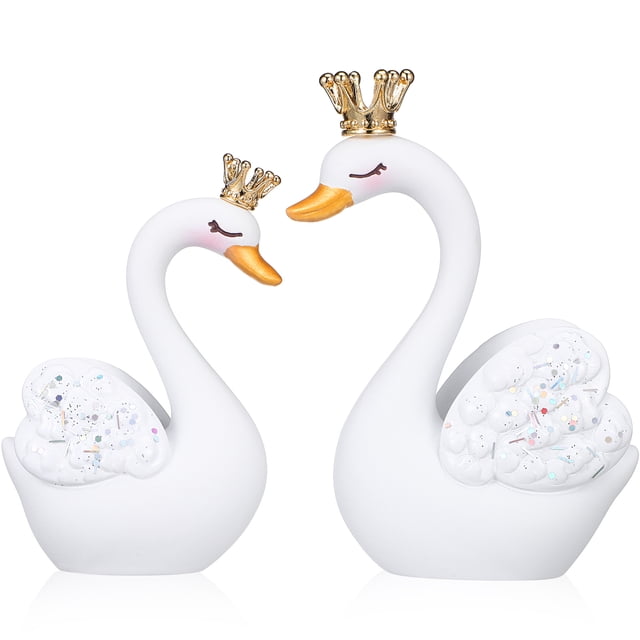 1 par de decoraciones de cisne de resina, figuritas de cisne de resina de mesa, decoraciones para tablero, adornos de boda