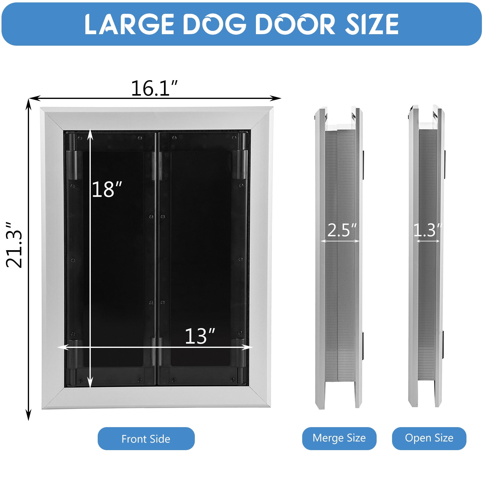 SHZOND Large Dog Door,Weatherproof Aluminum Dog Door with Automatic Closing Double Panels Easy to Install Pet Door for Large Dogs and Cats