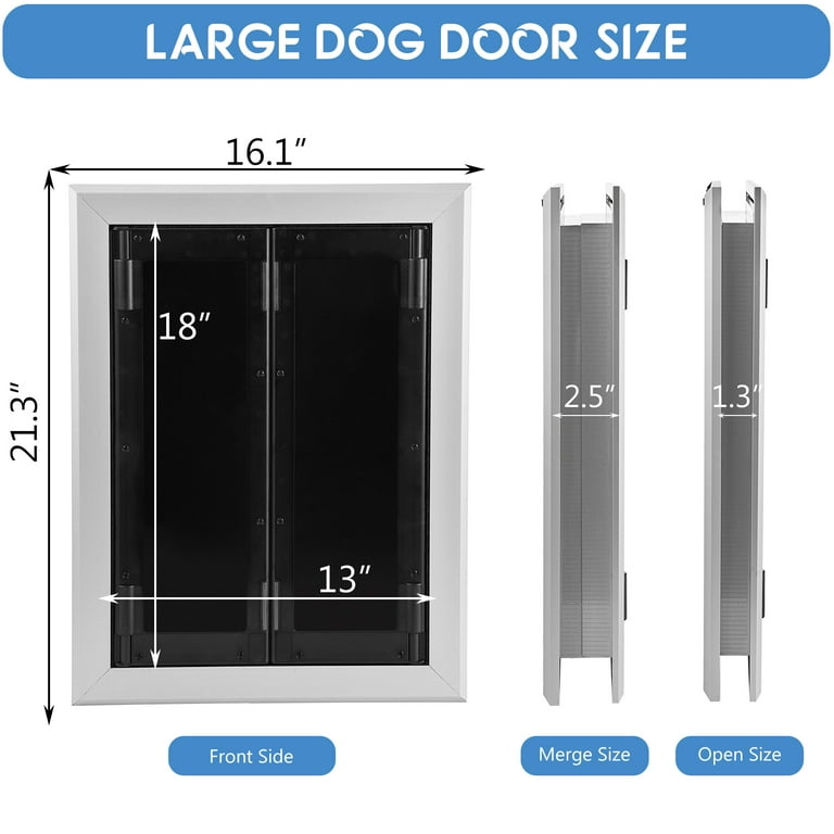SHZOND Large Dog Door Weatherproof Aluminum Dog Door with Automatic Closing Double Panels Easy to Install Pet Door for Large Dogs and Cats
