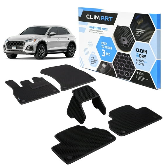 CLIM ART All-Weather Car Floor Mats Compatible with Audi Q5 2018-2025, Custom-Fit Heavy-Duty Floor Liners for Cars & SUVs, Car Accessories for Men & Women, Black - FL011518227