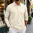 thumbnail image 2 of Delconic Men's Polo Shirt Long Sleeve Moisture Wicking Golf Shirts Sun Protection Collared Work Shirts Beige L, 2 of 8