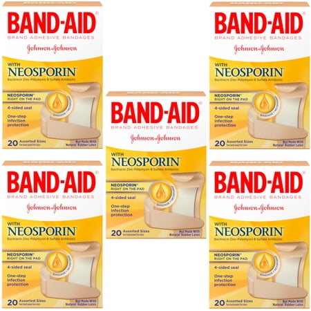 5 Pack - BAND-AID Plus Neosporin Bandages Assorted Sizes 20 Each