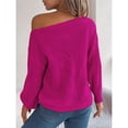 thumbnail image 4 of Pink Sweatshirt for Women's Solid Color Casual Cut Out One Line Neck Off Shoulder Long Sleeve Pullover Sweater Women Fall Clothes, 4 of 6
