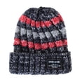 thumbnail image 1 of WITHMOONS Thick Crochet Knitted Stripe Beanie Hat Slouchy CR5509 (Navy), 1 of 4