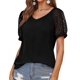 thumbnail image 2 of Fashion Lace Stitching Short Sleeve V-Neck T-Shirt Tops Blouse, 2 of 5