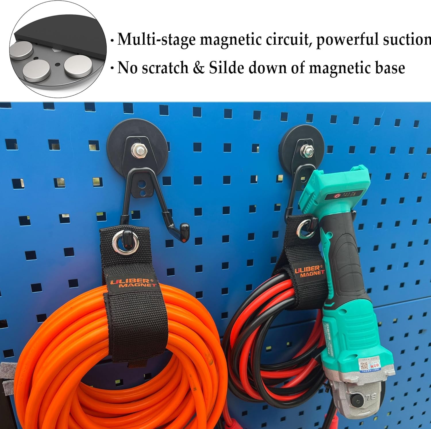 ZHZFKQ Heavy Duty Magnetic Garage Hooks, 4 Pack Strong Large Magnet Hook for Power Drill, Garden Tools, Hose, Pegboard, Garage, Workshop, Magnetic Storage Hooks for Indoor Outdoor Hanging (Black)