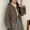 thumbnail image 4 of Cárdigan de punto gris de estilo coreano Deeptown, suéteres casuales vintage y acogedores para mujeres jóvenes, prendas de abrigo estéticas Harajuku para otoño, 4 of 5