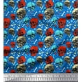 thumbnail image 1 of Soimoi Rayon Fabric Bone,Floral & Skull Halloween Print Sewing Fabric Yard 42 Inch Wide, 1 of 1