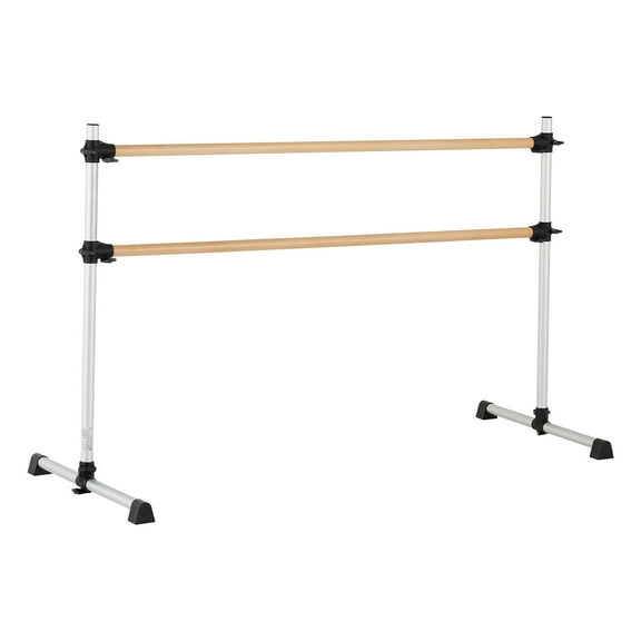 KFFKFF 6 Ft Double Beechwood Ballet Barre, Freestanding and Adjustable Dance Bar for Home Workouts, Portable Stretching Equipment for Pilates, Balance, and Fitness Training