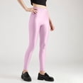 thumbnail image 4 of Olyvenn Women's Shiny Milk Silk Base Layer Leggings, High Elastic Tummy Control Slim Fit Stretch Pants for Daily Underwear Pink Free Size, 4 of 6