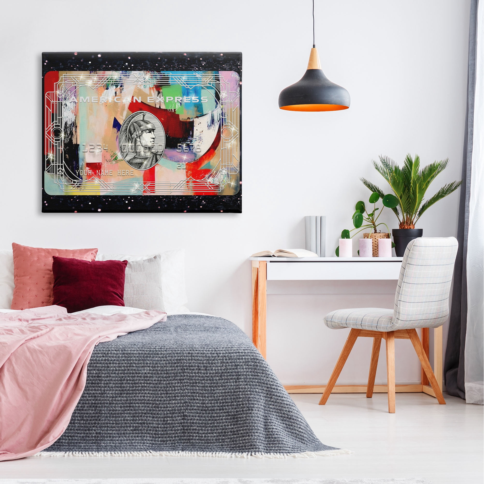 Stupell Industries Credit Card on Black Abstract Painting Gallery Wrapped Canvas Print Wall Art, 48 x 36