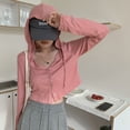 thumbnail image 2 of Rimocy-cárdigan de punto con capucha para mujer, ropa de calle coreana, Tops cortos de botonadura única, Top de manga larga de punto liso para mujer, 2 of 2