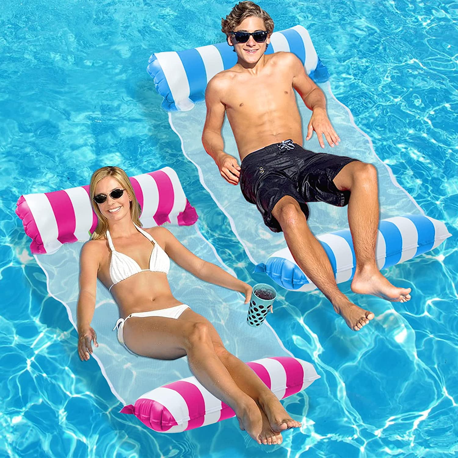 Floating Water Pool Hammock Drifter Portable Mesh Pool Chairs Lounger Noodle Raft Toys Lounge Chair Inflatable Pool Floats for Adult Size Multi-Purpose Swimming Floaties Pool Saddle 