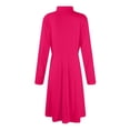 thumbnail image 6 of Women's Casual Fashion High Neck Long Sleeve Solid Color Midi Dress, Fall and Winter Elegant Dress for Everyday Wear, Comfortable and Versatile Styling,Hot Pink,S, 6 of 7