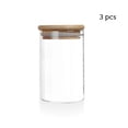 thumbnail image 2 of Injueey Paquete de 3 frascos de vidrio Botella sellada Dulces Snacks Almacenamiento Cocina Alimentos Especias Contenedor organizador con tapa de bambú Cocina y Comedor Injueey HA062405-01, 2 of 6