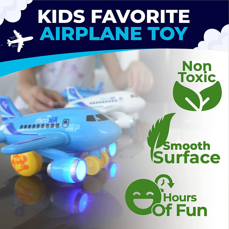 Toysery Airplane Toys for Kids Bump and Go Action Toddler Toy Plane with LED Flashing Lights and Sounds for Boys & Girls 3 Years Old (Airplane)