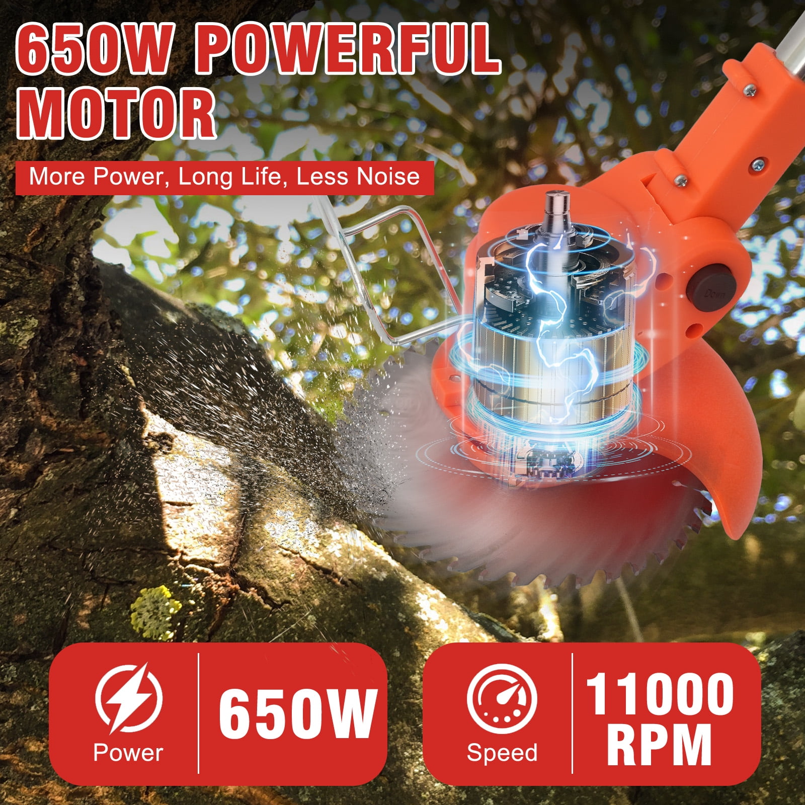 Ergonomic Multi-Angle Weed Trimmer, Orange 21V Dual Lithium Battery Grass Cutter, Safe Low Vibration Lawn Trimmer for Home Gardening Work