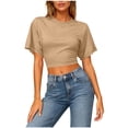 thumbnail image 2 of ICHUANYI Women's Summer Causal Short Sleeve Blouse Round Neck Crop Tops Tee T-Shirt Backless Short-sleeved Round Neck Top, 2 of 8