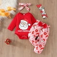thumbnail image 3 of GYRATEDREAM Newborn Baby Girls Christmas Clothes Ribbed Ruffled Romper+Sweatpants+Headband Infant Outfit Set for 0-18M Pink-B, 3 of 11